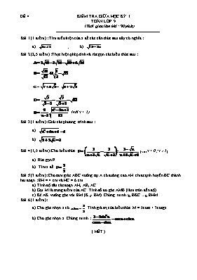 Kiểm tra giữa học kỳ 1 Toán lớp 9 - Đề 4